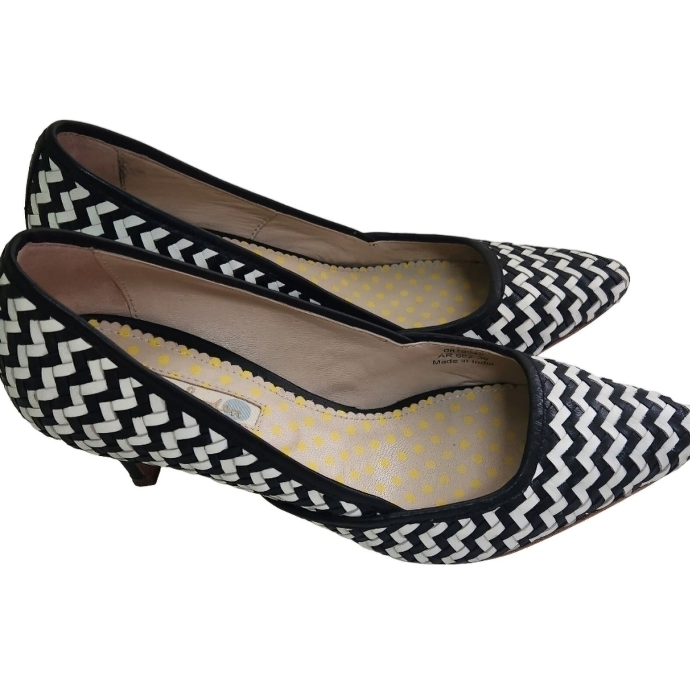 Boden Black White Woven Leather Pumps Size 39(8.5)